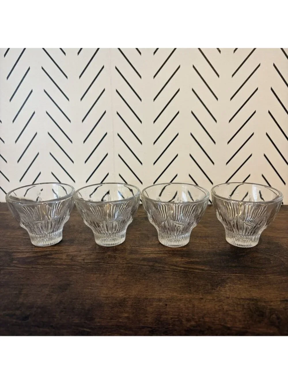 Indiana Glass Set 4 Vintage Art Deco Sunburst Rocks Clear Glasses Barware Retro